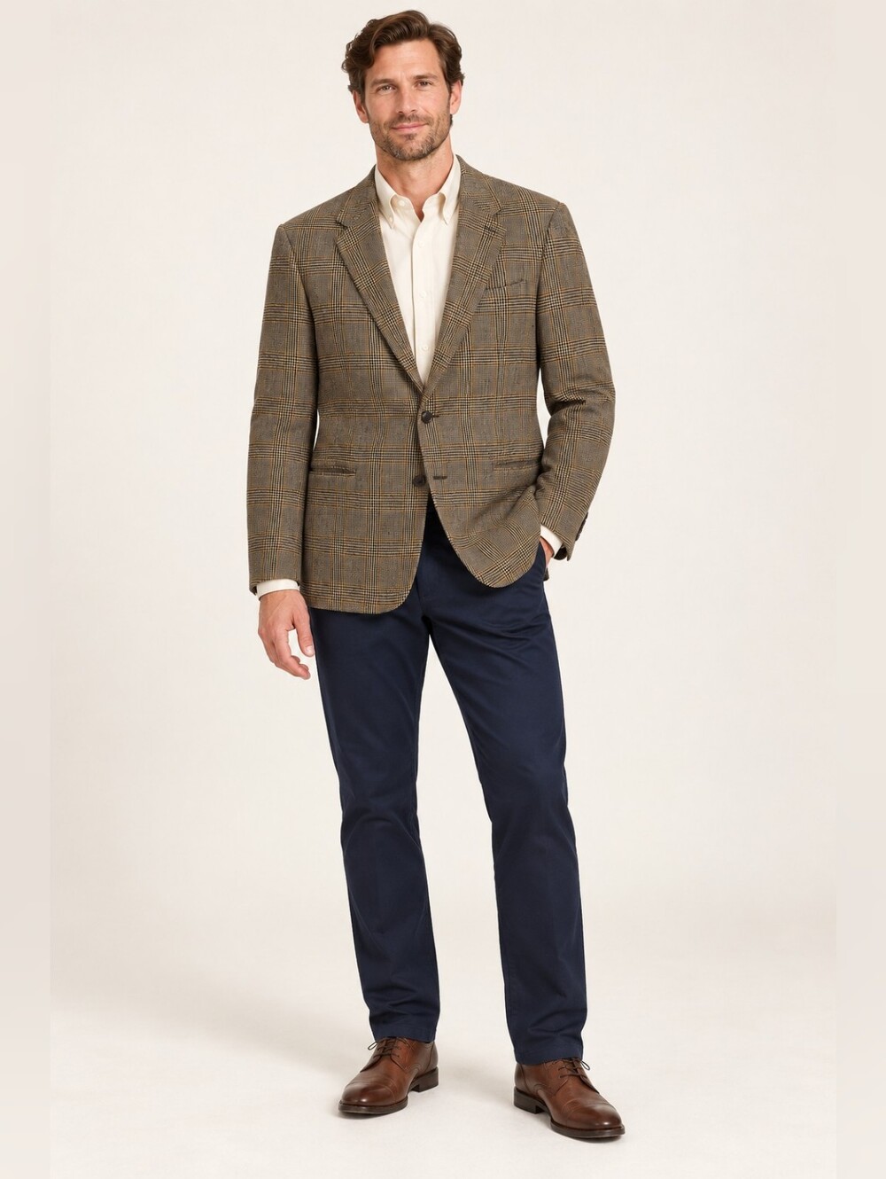 Nautica Men’s 48L Lambswool Brown Glen Plaid Blazer
